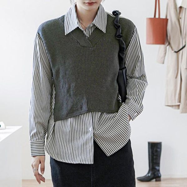 women's sweaters fake two-piece autumn vest stitching shirt temperament korean women 2021 loose casual pullover lady round neck fashion, White;black
women's sweaters fake two-piece autumn vest stitching shirt temperament korean women 2021 loose casual pullover lady round neck fashion, White;black