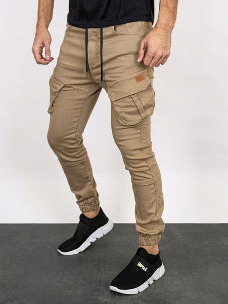 men drawstring waist flap pocket cargo pants r13d#, Black 
men drawstring waist flap pocket cargo pants r13d#, Black