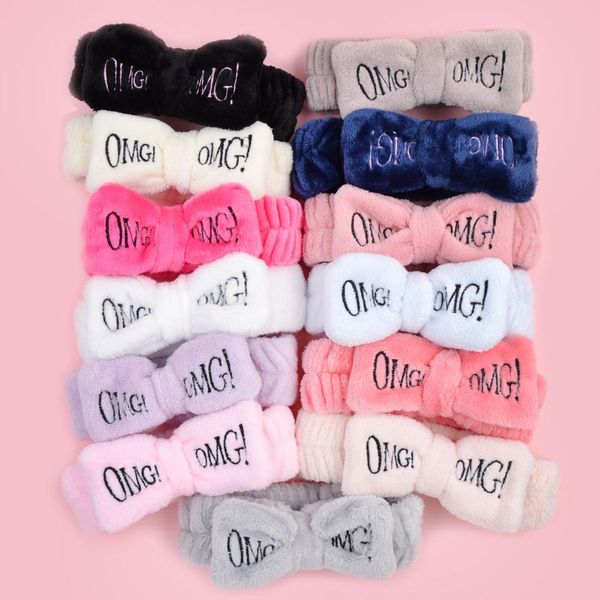 

new omg letter coral fleece wash face bow hairbands for women girls headwear hair bands turban hair accessories, Black;brown