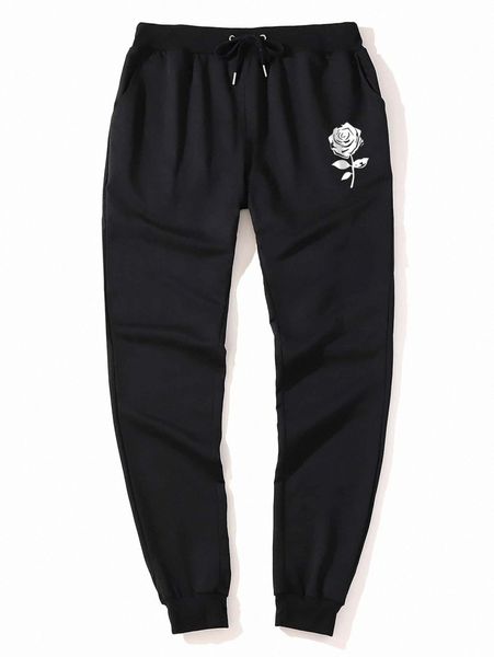 romwe guys solid rose graphic drawstring sweatpants n5sy#, Black 
romwe guys solid rose graphic drawstring sweatpants n5sy#, Black