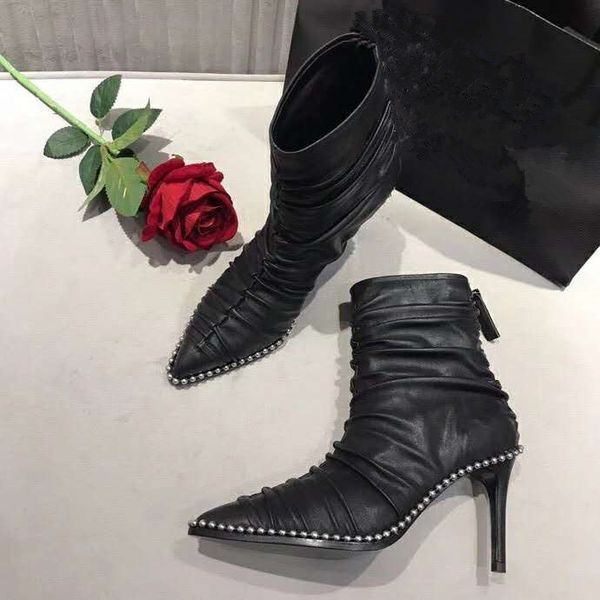2020 winter new fashion elegant pearl genuine leather ankle boots women pointed party ladies shoes designer boots, Black
2020 winter new fashion elegant pearl genuine leather ankle boots women pointed party ladies shoes designer boots, Black