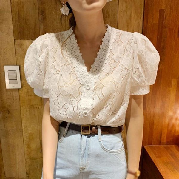sweet elegant lace hollow out shirt summer puff sleeve white office lady v-neck short sleeve blouse
sweet elegant lace hollow out shirt summer puff sleeve white office lady v-neck short sleeve blouse