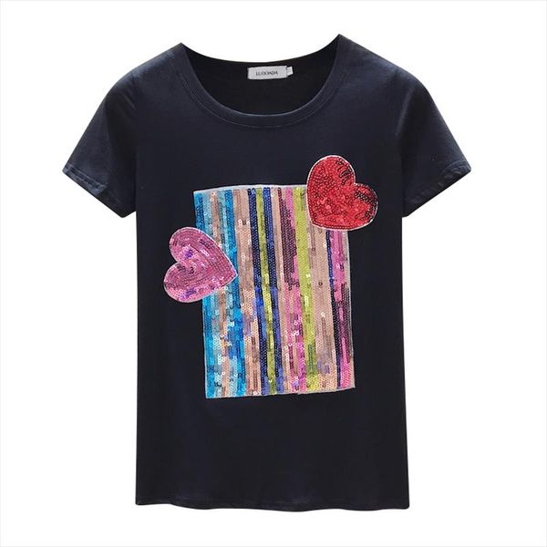 vintage white t shirt women cotton summer female t shirt short sleeve sequined love black tee shirt femme new 2020
vintage white t shirt women cotton summer female t shirt short sleeve sequined love black tee shirt femme new 2020