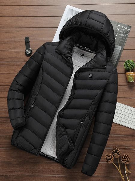 2020 men's intelligent temperature control automatic heating electric charging clothes cotton padded jacket, Black
