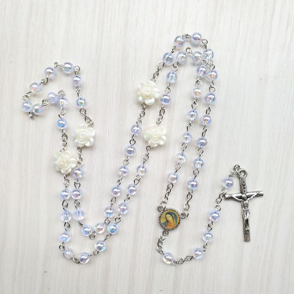 religious acrylic rosary necklace long cross pendant flower necklace for women prayer jewelry, Silver
religious acrylic rosary necklace long cross pendant flower necklace for women prayer jewelry, Silver
