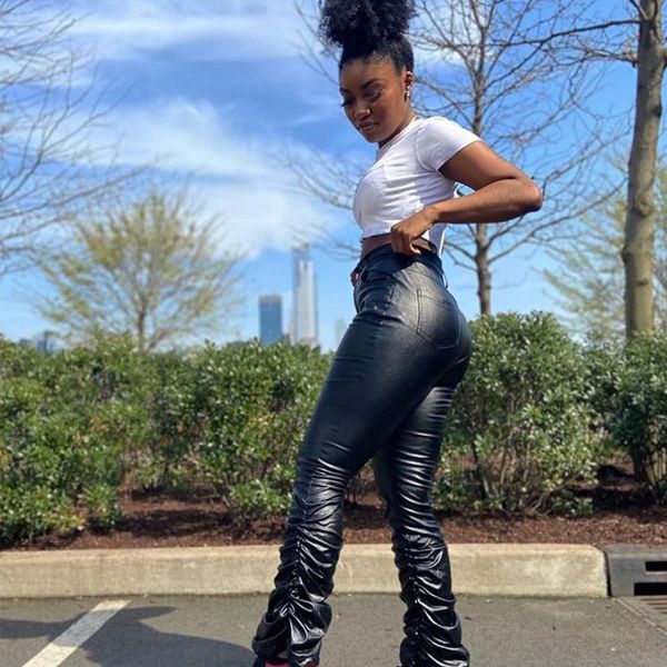 women's leggings women classic black color pu leather stacked pants high waist zipper slit flare skinny trousers draped ruched
women's leggings women classic black color pu leather stacked pants high waist zipper slit flare skinny trousers draped ruched