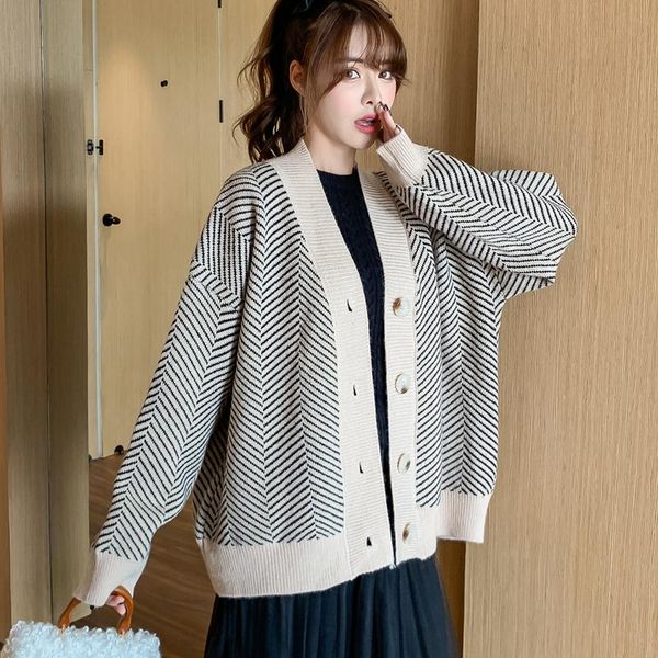 casual knitted cardigans women vintage oversize sweaters button front contrast stripe cardigans autumn winter female sweater top, White
casual knitted cardigans women vintage oversize sweaters button front contrast stripe cardigans autumn winter female sweater top, White