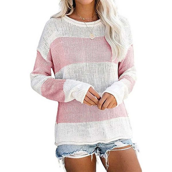 2021 autumn and winter striped long sleeve women's casual loose knit pullover sweater, White;black
2021 autumn and winter striped long sleeve women's casual loose knit pullover sweater, White;black