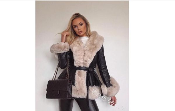 women's fur & faux women winter pu leanther fux long jacket v-neck tie belt waist lace-up cardigan sleeve casual warm splicing female c, Black
women's fur & faux women winter pu leanther fux long jacket v-neck tie belt waist lace-up cardigan sleeve casual warm splicing female c, Black