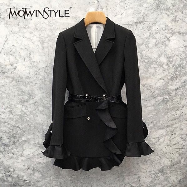 twotwinstyle black patchwork ruffle womens suit notched long sleeve high waist with sashes blazer female autumn fashion new 201201, White;black
twotwinstyle black patchwork ruffle womens suit notched long sleeve high waist with sashes blazer female autumn fashion new 201201, White;black