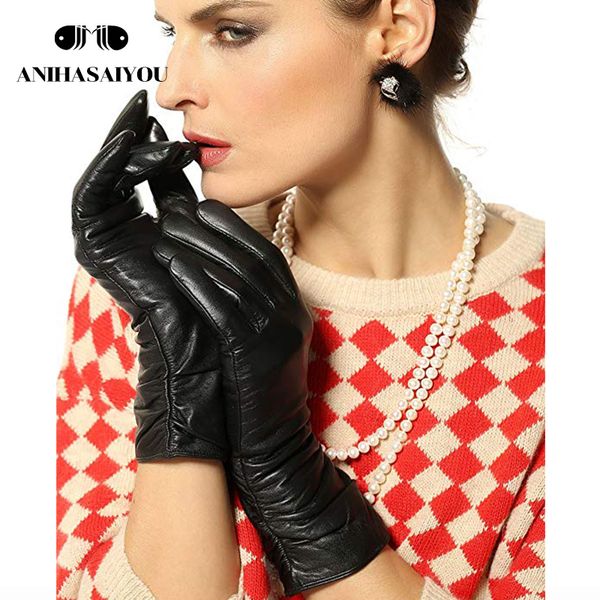 simple fashion gloves,genuine leather gloves,red,black,beige,gray,black,25cm women' winter gloves-2081, Blue;gray