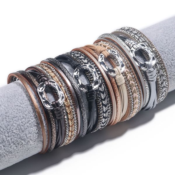 new arrival classic design layered leather cuff bracelet bangle with magnetic buckle for man woman, White
new arrival classic design layered leather cuff bracelet bangle with magnetic buckle for man woman, White