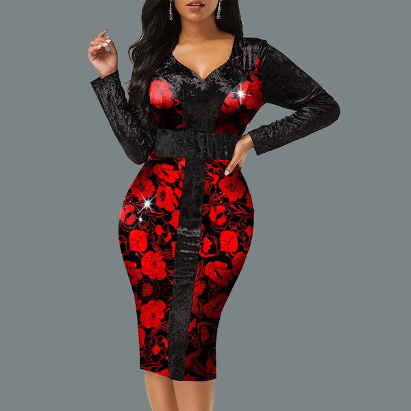 party dresses for women fashion elegant printed bodycon dress autumn vintage v neck long sleeve slim work dresses 220308, Black;gray
party dresses for women fashion elegant printed bodycon dress autumn vintage v neck long sleeve slim work dresses 220308, Black;gray