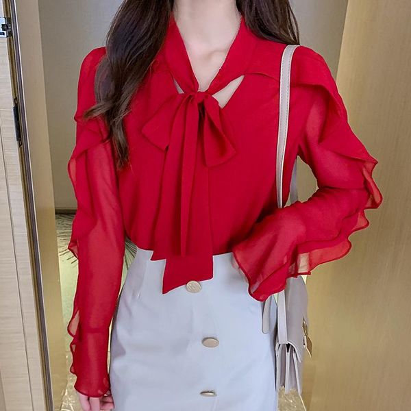 women's blouses & shirts coigarsam ruffles blouse women summer spring full sleeve chiffon loose v-neck blusas womens and red black 518, White
women's blouses & shirts coigarsam ruffles blouse women summer spring full sleeve chiffon loose v-neck blusas womens and red black 518, White