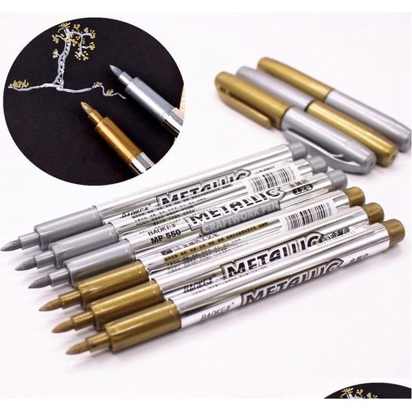 1pcs Diy Metal Waterproof Permanent Marker Pens Sharpie Gold And Silver 1.5mm Student Supplies Marker Craftwork Pen 6zaba