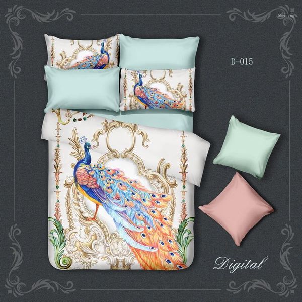digital art peacock bedding set duvet cover sheet pillow case size bed linen set1