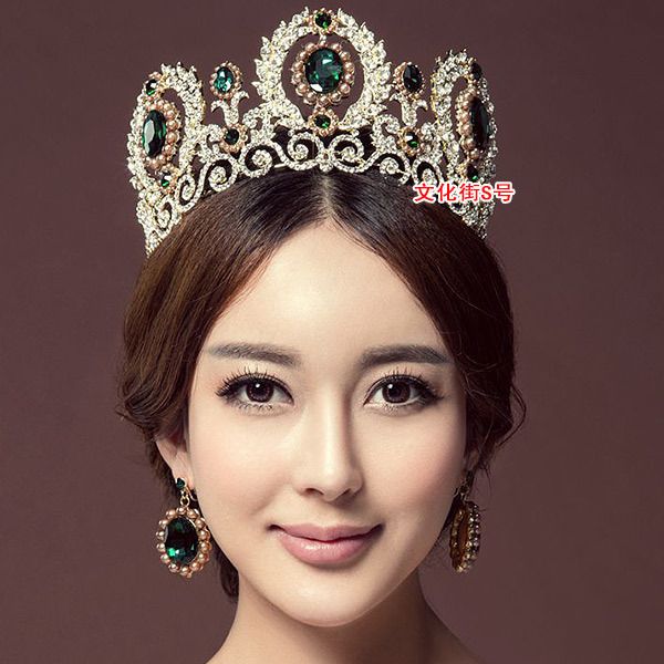 bridal queen luxury diamond green european princess large crown wedding headdress d9, Silver
bridal queen luxury diamond green european princess large crown wedding headdress d9, Silver