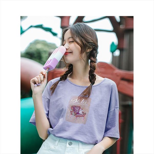 summer o neck print korean fashion student style all matched loose slim women t shirt drop shipping, White
summer o neck print korean fashion student style all matched loose slim women t shirt drop shipping, White