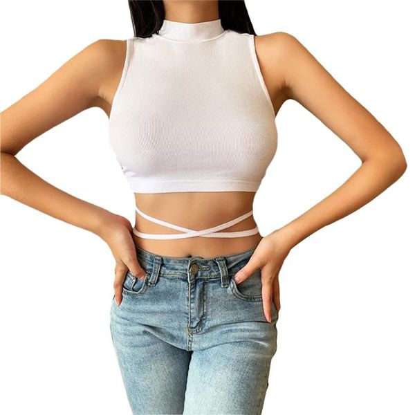 women turtleneck tank summer backless bandage exposed navel vest summer female sleeveless slim fit tanks, White
women turtleneck tank summer backless bandage exposed navel vest summer female sleeveless slim fit tanks, White