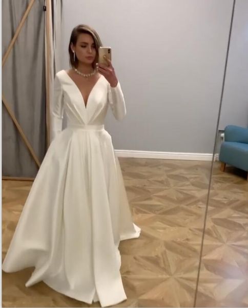 modest long sleeve white prom evening dress 2021 a line v neck simple satin plus size custom prty gowns, Black;red
modest long sleeve white prom evening dress 2021 a line v neck simple satin plus size custom prty gowns, Black;red
