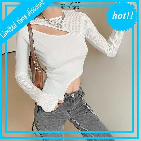 2021 wind autumn and winter new solid color slim round neck hollowed out irregular long sleeve t-shirt for women, White
2021 wind autumn and winter new solid color slim round neck hollowed out irregular long sleeve t-shirt for women, White