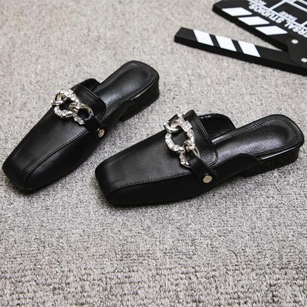 spring square toe genuine leather flats shoes ladies beach slip on lightweight metal decoration bling crystal women lazy sandals, Black
spring square toe genuine leather flats shoes ladies beach slip on lightweight metal decoration bling crystal women lazy sandals, Black