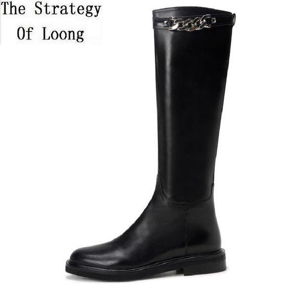 boots spring autumn women genuine leather chic metal chain knee-high equestrian winter ladies plush long knight 191227, Black
boots spring autumn women genuine leather chic metal chain knee-high equestrian winter ladies plush long knight 191227, Black