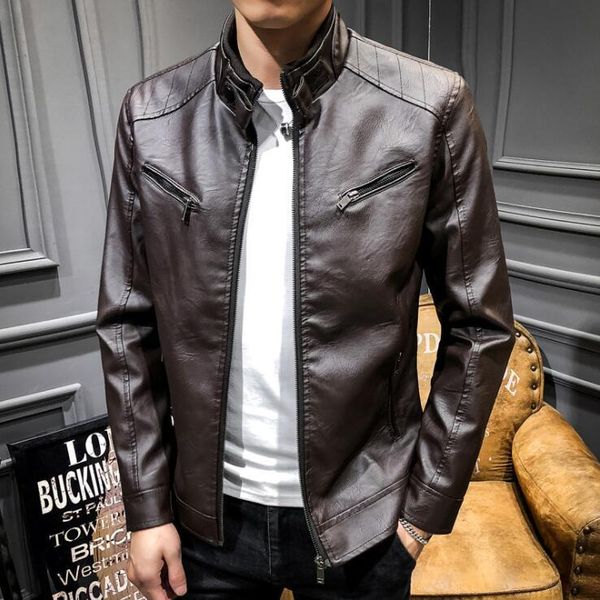 stand collar mens leather jacket slim motorcycle coat men jackets clothes jaqueta de couro stage street fashion spring autumn, Black
stand collar mens leather jacket slim motorcycle coat men jackets clothes jaqueta de couro stage street fashion spring autumn, Black