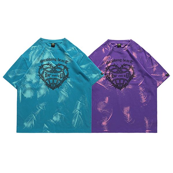 men's t-shirts purple tie dye heart print asymmetric oversize short sleeve couple trend fashion casual, White;black
men's t-shirts purple tie dye heart print asymmetric oversize short sleeve couple trend fashion casual, White;black