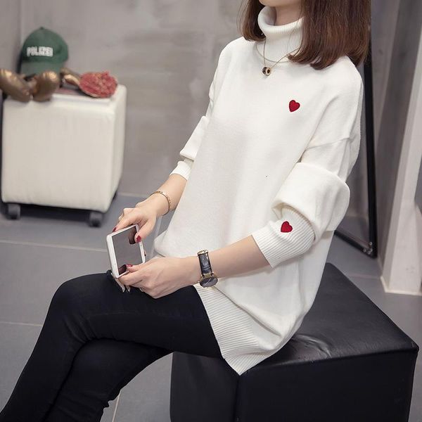 women turtleneck sweater autumn winter korean style embroidery casual long sleeve loose plus size female keep warm pullover, White;black
women turtleneck sweater autumn winter korean style embroidery casual long sleeve loose plus size female keep warm pullover, White;black