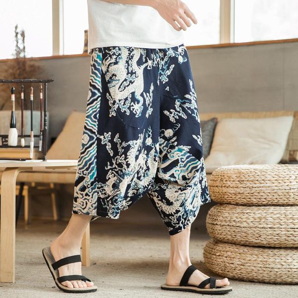 chinese style summer harem pants cross casual large size loose capri men's beach flower kg-20, Blue
chinese style summer harem pants cross casual large size loose capri men's beach flower kg-20, Blue