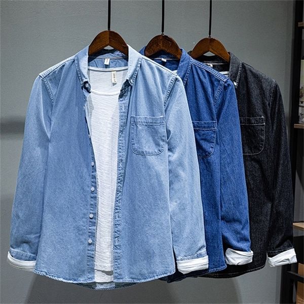 men's long sleeved solid denim shirts fashion brand classic retro denim pocket casual shirt spring autumn camisas de denim 220224, White;black
men's long sleeved solid denim shirts fashion brand classic retro denim pocket casual shirt spring autumn camisas de denim 220224, White;black