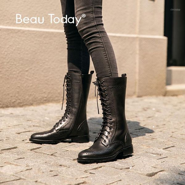 beautoday mid-calf boots women genuine cow leather wingtip round toe side zip lace-up lady brogues boots handmade 020211, Black
beautoday mid-calf boots women genuine cow leather wingtip round toe side zip lace-up lady brogues boots handmade 020211, Black