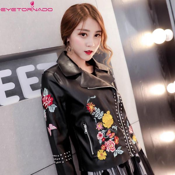 women flower embroidery rivet beadings pu leather jacket autumn slim short casual motorcycle bomber zipper black pilot jackets
women flower embroidery rivet beadings pu leather jacket autumn slim short casual motorcycle bomber zipper black pilot jackets