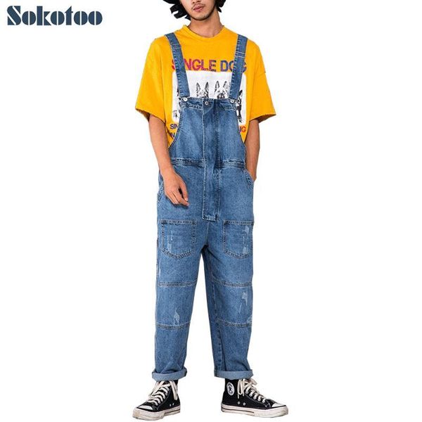 sokotoo men's loose light blue patchwork scratched denim bib overalls zipper vintage suspenders jumpsuits jeans for lovers
sokotoo men's loose light blue patchwork scratched denim bib overalls zipper vintage suspenders jumpsuits jeans for lovers