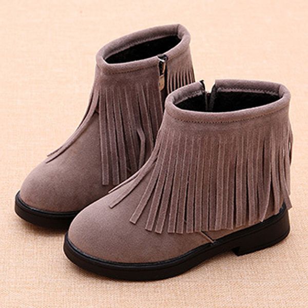 children's shoes 2020 autumn winter tassel cute girls suede leather snow boots for girl botas de chicas, Black 
children's shoes 2020 autumn winter tassel cute girls suede leather snow boots for girl botas de chicas, Black