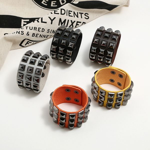 exaggerated three row square rivets men's pu abs iron leather link chain bracelet trendy punk nail imitation cowhide bracelet, Black
exaggerated three row square rivets men's pu abs iron leather link chain bracelet trendy punk nail imitation cowhide bracelet, Black