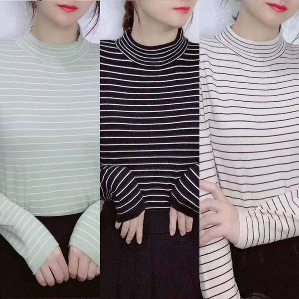 limfq women's pullover sleeve half new autumn long knitwear knitwear 2020 women's korean high sweater striped bottomed collar show, White;black
limfq women's pullover sleeve half new autumn long knitwear knitwear 2020 women's korean high sweater striped bottomed collar show, White;black
