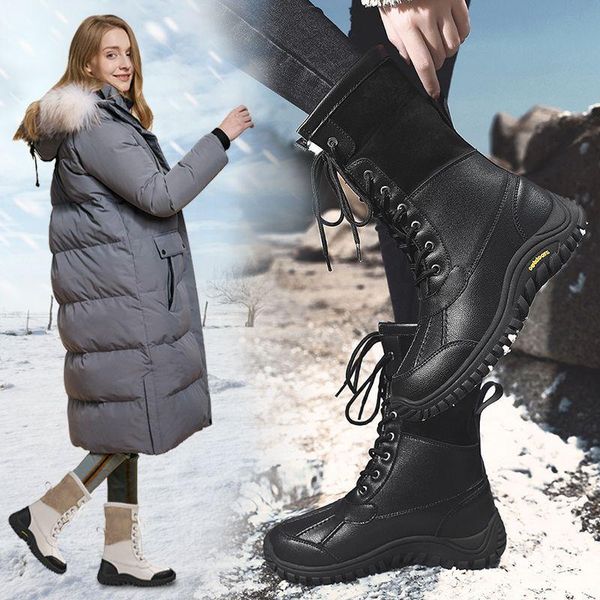 2020 winter new plus velvet warm outdoor leather snow boots women waterproof non-slip high-tube cotton shoes, Black
2020 winter new plus velvet warm outdoor leather snow boots women waterproof non-slip high-tube cotton shoes, Black