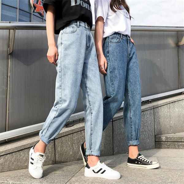 2020 woman plus size street style elastic waist denim pants cotton loose coated vintage washed jeans high waist jeans, Blue
2020 woman plus size street style elastic waist denim pants cotton loose coated vintage washed jeans high waist jeans, Blue