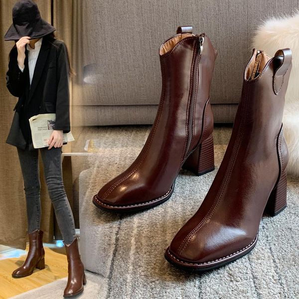 eoeodoit autumn winter leather boots high heel calf cotton inside warm booties retro heels, Black
eoeodoit autumn winter leather boots high heel calf cotton inside warm booties retro heels, Black