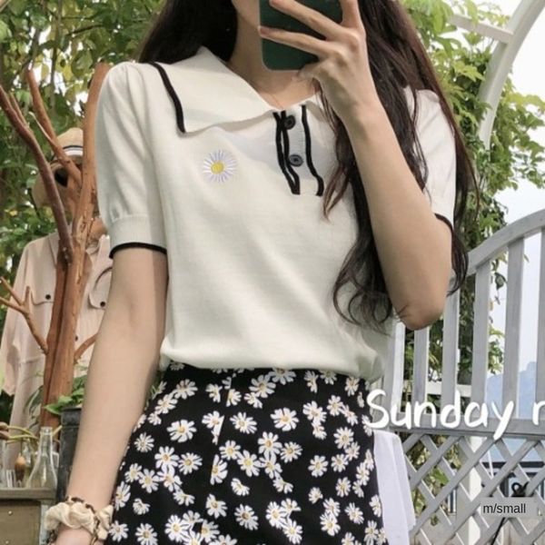 student short sleeve t- poio shirt korean high waist design short daisy sweater sweatert-shirt sweater pktct, White;black
student short sleeve t- poio shirt korean high waist design short daisy sweater sweatert-shirt sweater pktct, White;black