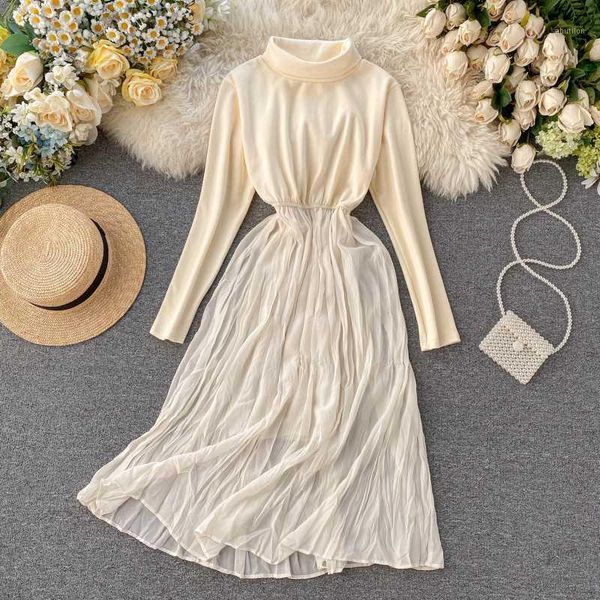 casual dresses korean chiffon patchwork a-line women dress turtleneck long sleeve solid mid-calf empire vestidos cute clothing1, Black;gray
casual dresses korean chiffon patchwork a-line women dress turtleneck long sleeve solid mid-calf empire vestidos cute clothing1, Black;gray