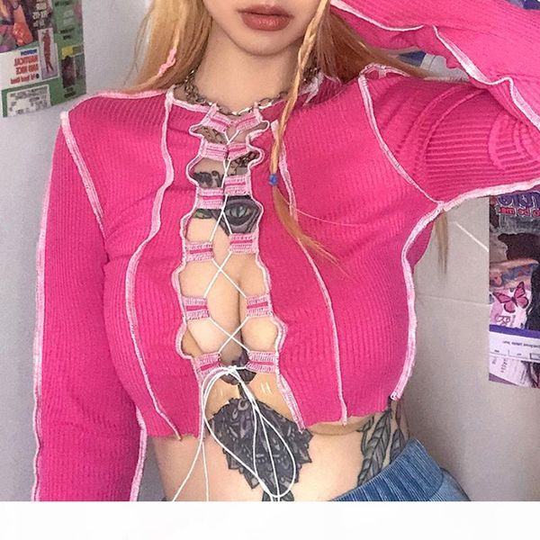 women patchwork lace up long sleeve crop women ribbed party knitwear t-shirt hollow out bodycon club tie front top, White
women patchwork lace up long sleeve crop women ribbed party knitwear t-shirt hollow out bodycon club tie front top, White