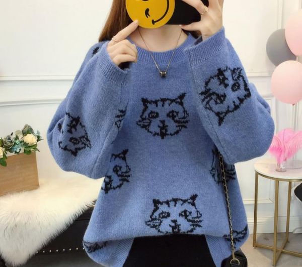 autumn winter new cat pattern women pullover sweet nightgown k34z, White;black