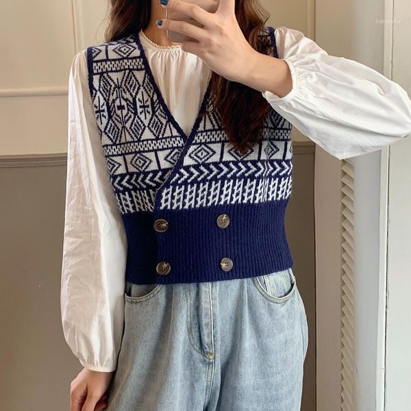 2021 chic vintage argyle sweater vest for women autumn winter knitted vest double breasted sleeveless jecket chaleco mujer1, Black;white
2021 chic vintage argyle sweater vest for women autumn winter knitted vest double breasted sleeveless jecket chaleco mujer1, Black;white