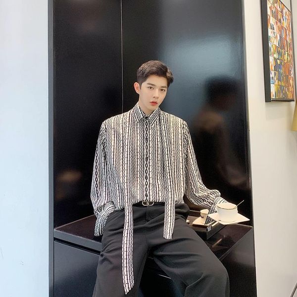 men vintage print bow tie long sleeve casual shirts japan korea style male fashion show dress shirts stage clothes, White;black
men vintage print bow tie long sleeve casual shirts japan korea style male fashion show dress shirts stage clothes, White;black