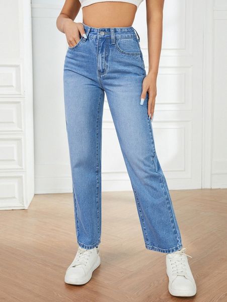 petite high waist solid jeans w3xy#, Blue 
petite high waist solid jeans w3xy#, Blue