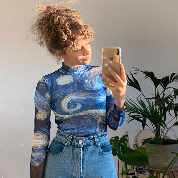 18c5h 2020 autumn t-shirt women's rfjes long sleeve round new print mesh perspective slim fit open navel bottomed t-shirt neck, White
18c5h 2020 autumn t-shirt women's rfjes long sleeve round new print mesh perspective slim fit open navel bottomed t-shirt neck, White