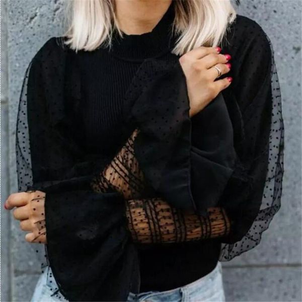 women's blouses & shirts women blouse fashion sheer mesh long puff sleeves wear female polka dot see-through sleeve loose casual high n, White
women's blouses & shirts women blouse fashion sheer mesh long puff sleeves wear female polka dot see-through sleeve loose casual high n, White